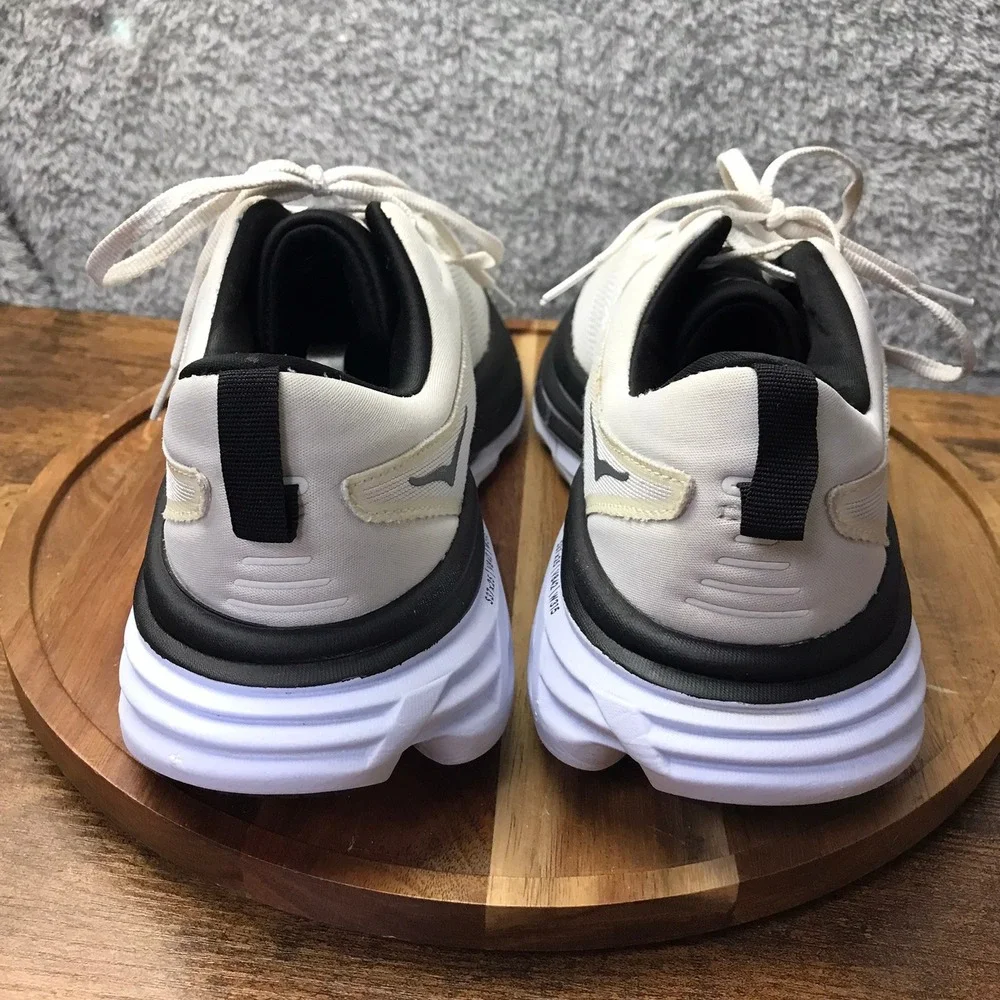 Hoka Bondi 8 Running Shoes Mens 10D White Black Max Cushion Road Walking Sneaker